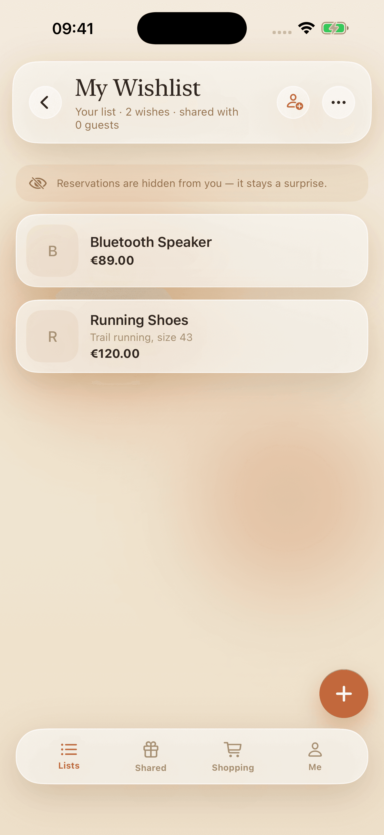 Your own wishlist with reservations hidden from the owner
